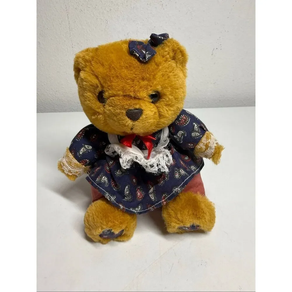Vtg Braun Original Teddy Bear Mohair Wool Growler Germany Girl Bavarian Dress